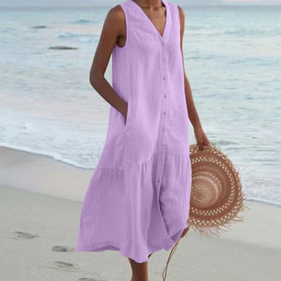 Jacqueline | Elégante robe midi sans manches pour femmes - Image 2