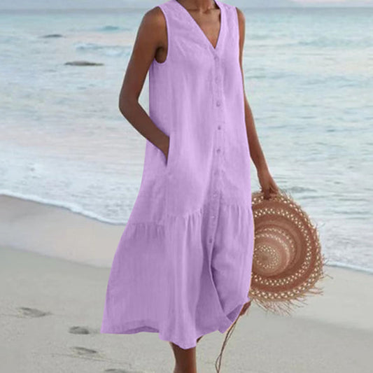 Jacqueline | Elégante robe midi sans manches pour femmes - Image 2