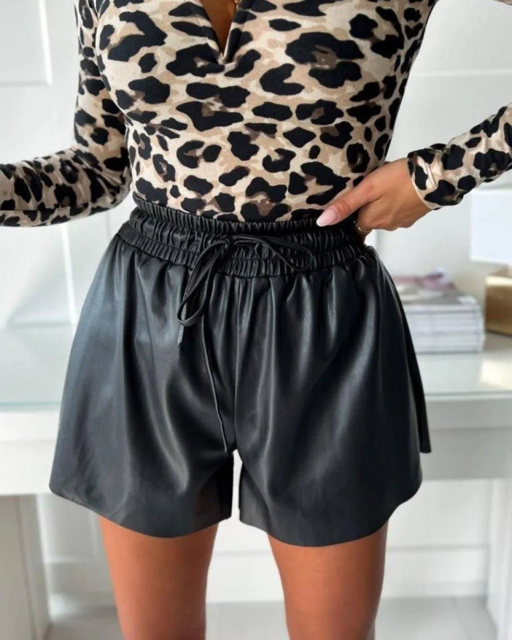 Couture-moda hiba | Short décontracté taille haute en similicuir Chic - Image 1