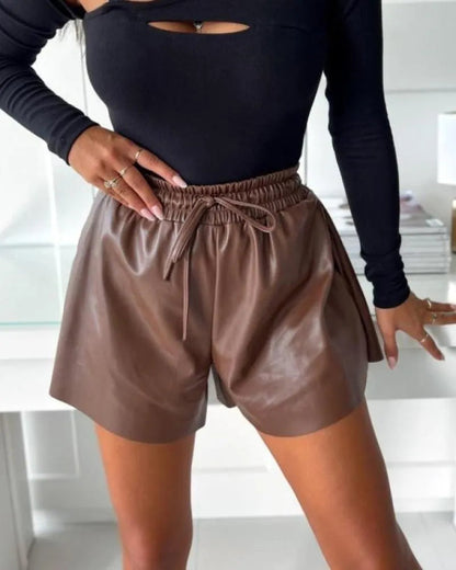 Couture-moda hiba | Short décontracté taille haute en similicuir Chic - Image 4