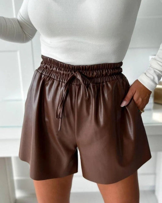 Couture-moda hiba | Short décontracté taille haute en similicuir Chic - Image 2
