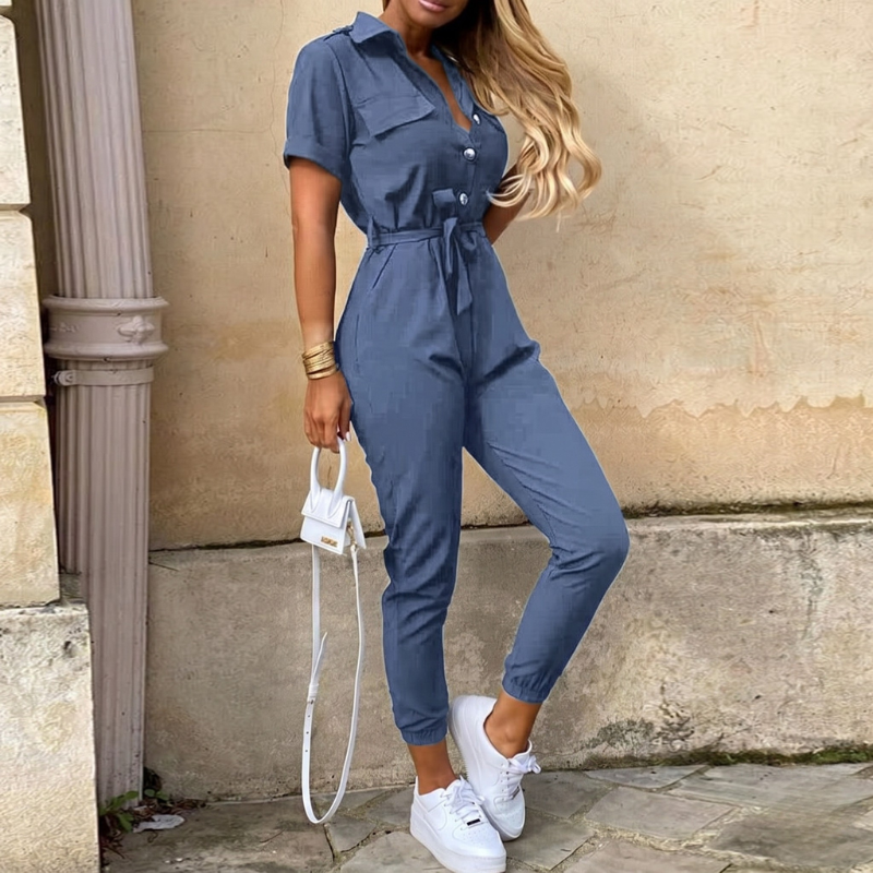 Jytte | Dame Jumpsuit med Knapper og Bindebånd i Taljen - Image 1