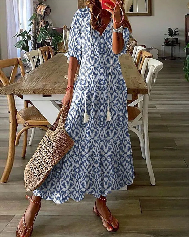 Image of Katja | Dame V-hals A-linje Midi Kjole