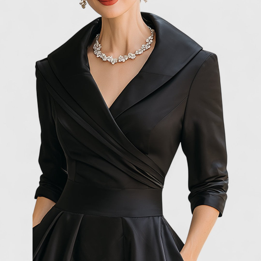 Image of Katja | Dame V-hals A-linje Midi Kjole