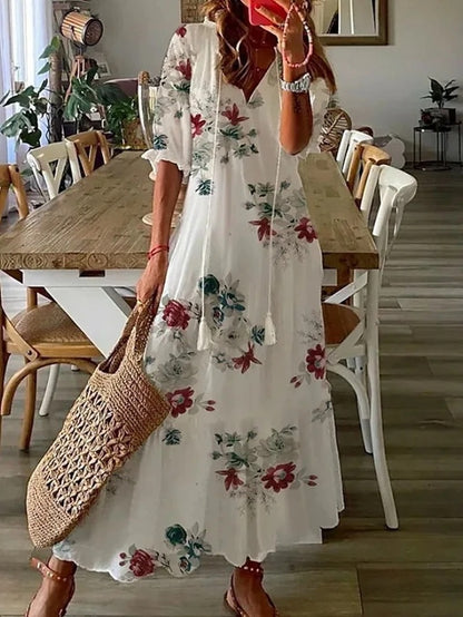 Image of Katja | Dame V-hals A-linje Midi Kjole