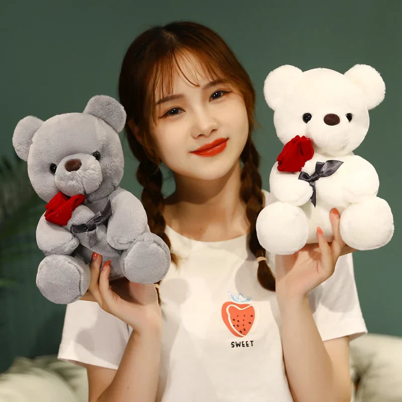 Kawaii Plush Bjørn med Rose – Sødt Gave til Valentinsdag, Blød Plush Bjørn, Perfekt til Dekoration