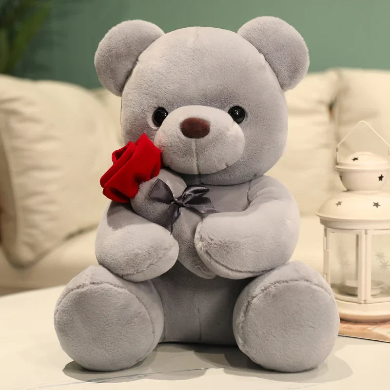 Kawaii Plush Bjørn med Rose – Sødt Gave til Valentinsdag, Blød Plush Bjørn, Perfekt til Dekoration