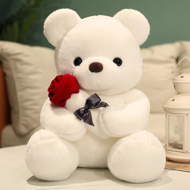 Kawaii Plush Bjørn med Rose – Sødt Gave til Valentinsdag, Blød Plush Bjørn, Perfekt til Dekoration