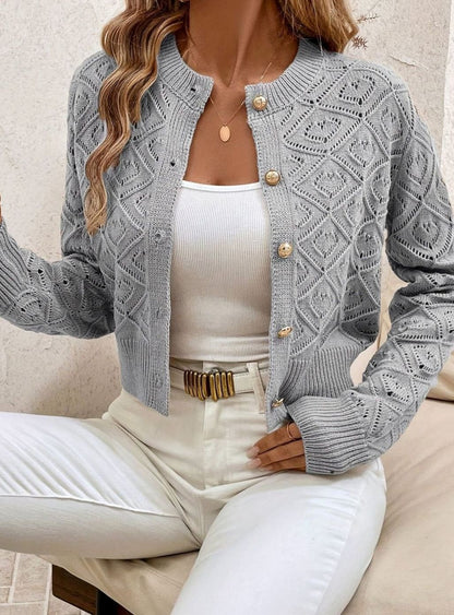 Kort rombestrikket cardigan med knapper til damer