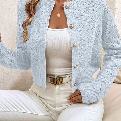 Kort rombestrikket cardigan med knapper til damer