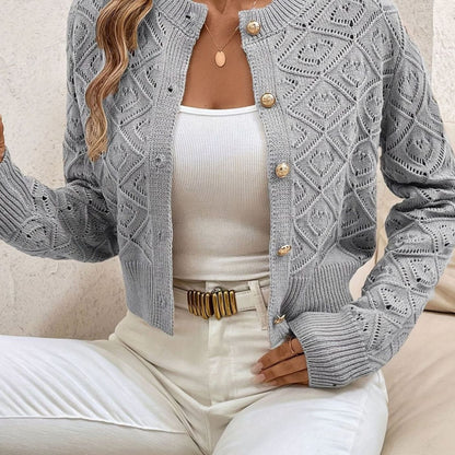 Kort rombestrikket cardigan med knapper til damer