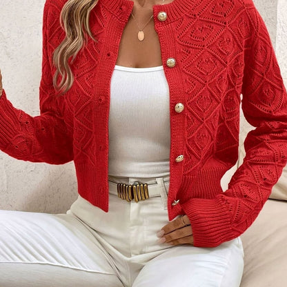 Kort rombestrikket cardigan med knapper til damer