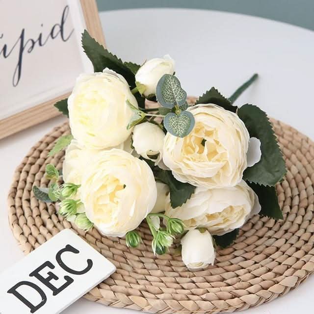 Kunstig Pæon Buket med Blomster og Knopper