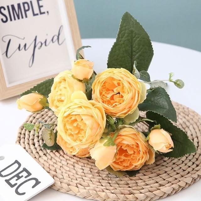 Kunstig Pæon Buket med Blomster og Knopper