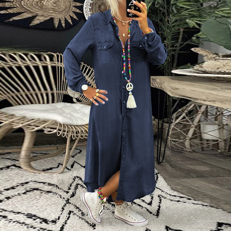 Kvinders Kjole i Ensfarvet Denim