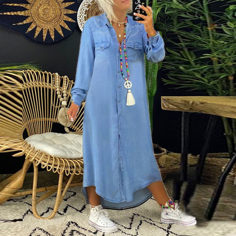 Kvinders Kjole i Ensfarvet Denim
