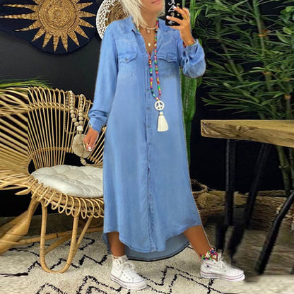 Kvinders Kjole i Ensfarvet Denim
