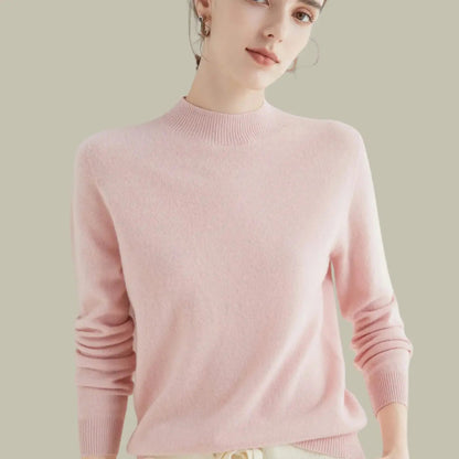 Langærmet striktrøje i merinould til damer med mock-neck
