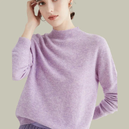 Langærmet striktrøje i merinould til damer med mock-neck