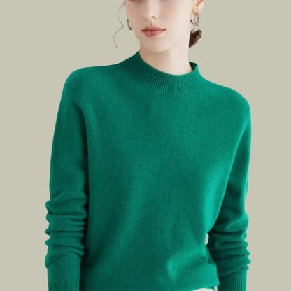 Langærmet striktrøje i merinould til damer med mock-neck