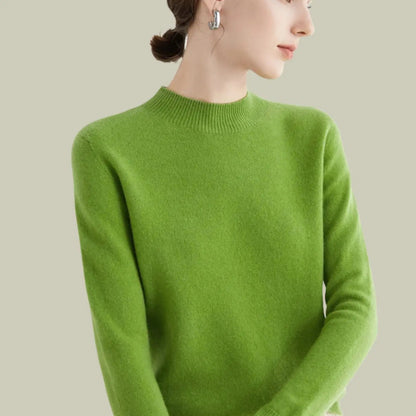 Langærmet striktrøje i merinould til damer med mock-neck