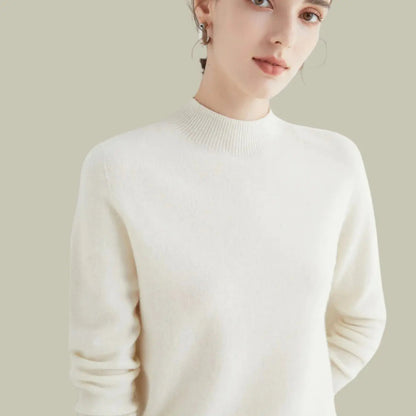 Langærmet striktrøje i merinould til damer med mock-neck