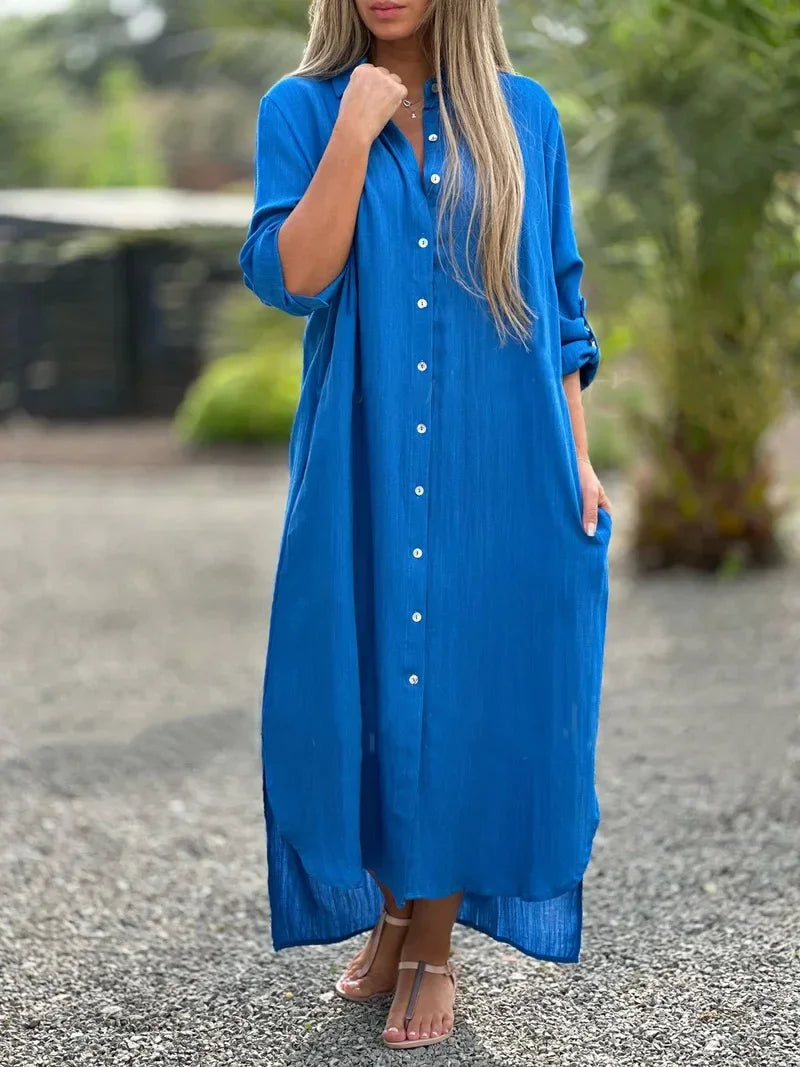 Image of Laura | Dame Knaplukket Maxi Skjortekjole
