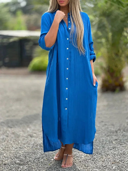 Image of Laura | Dame Knaplukket Maxi Skjortekjole