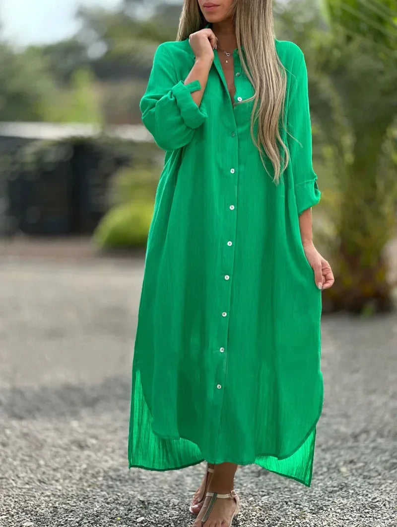 Image of Laura | Dame Knaplukket Maxi Skjortekjole