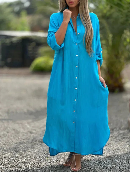 Image of Laura | Dame Knaplukket Maxi Skjortekjole