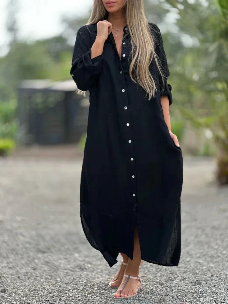Image of Laura | Dame Knaplukket Maxi Skjortekjole
