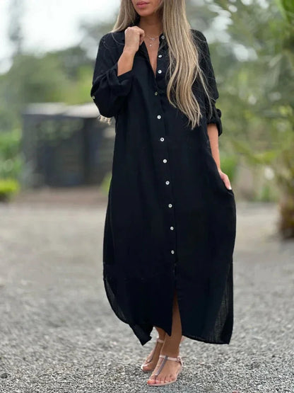 Image of Laura | Dame Knaplukket Maxi Skjortekjole