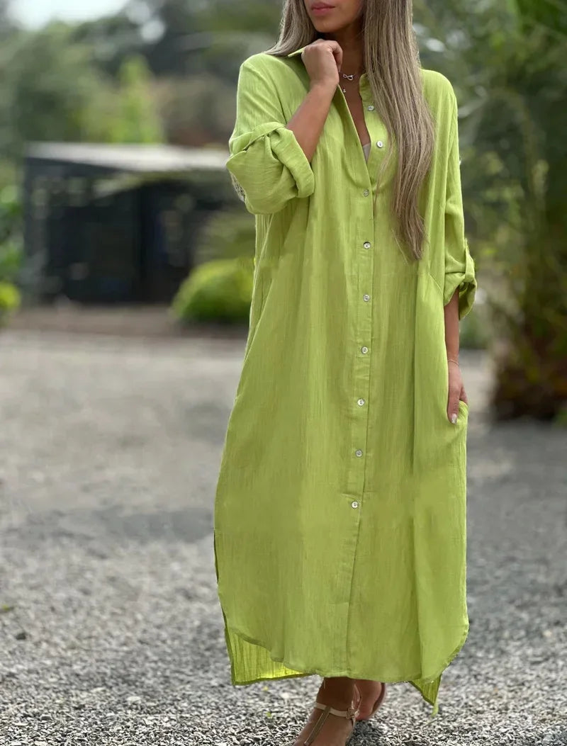 Image of Laura | Dame Knaplukket Maxi Skjortekjole
