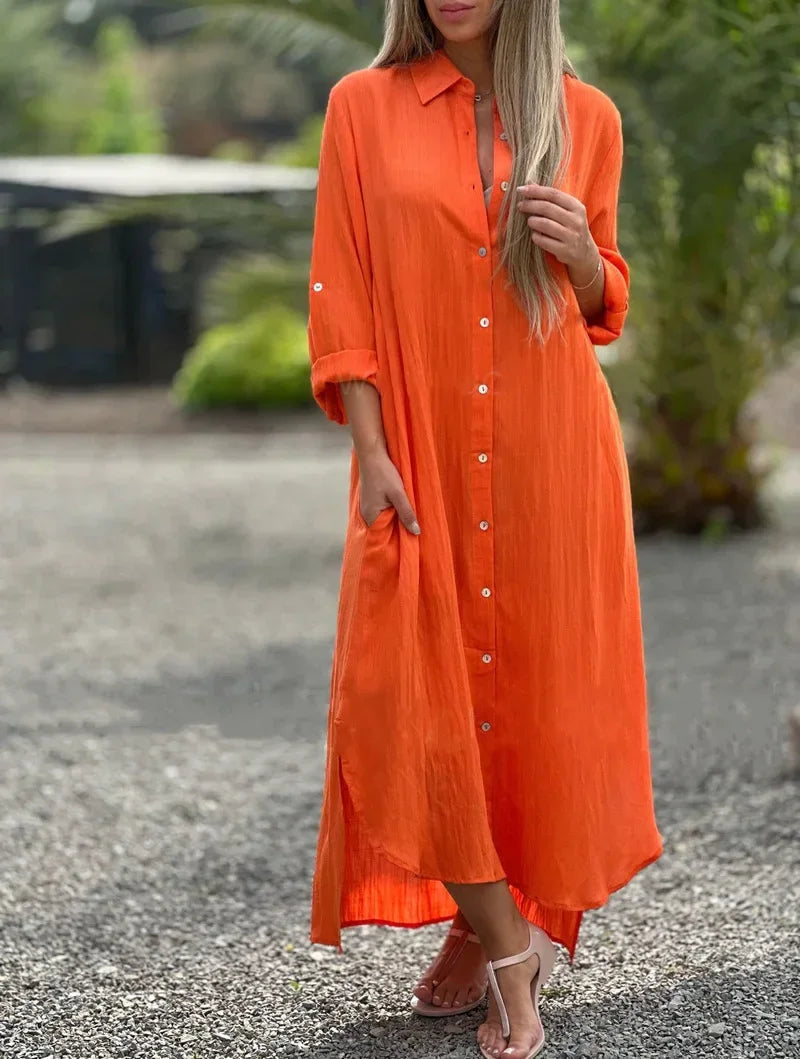 Image of Laura | Dame Knaplukket Maxi Skjortekjole