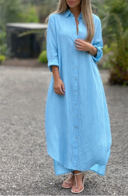 Laura | Dame Knaplukket Maxi Skjortekjole - Image 1