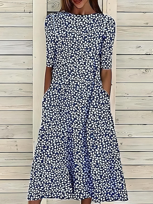 Leah | Ubesværet Grøn Casual Kjole til Kvinder i A-Linje Midi Stil