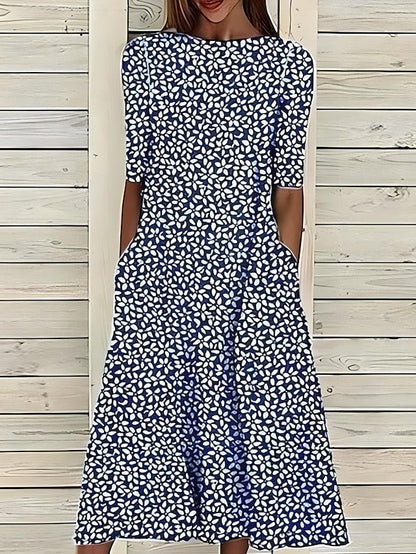 Leah | Ubesværet Grøn Casual Kjole til Kvinder i A-Linje Midi Stil