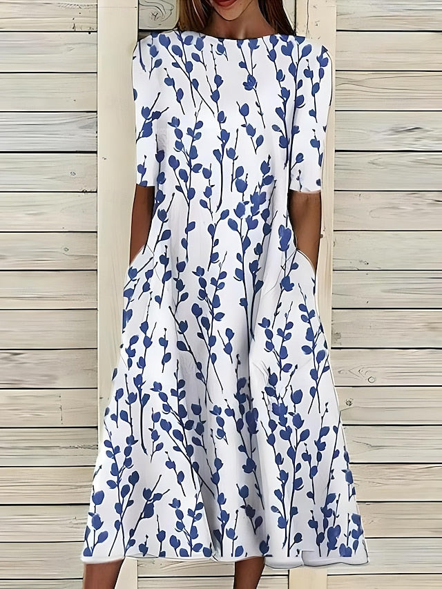 Leah | Ubesværet Grøn Casual Kjole til Kvinder i A-Linje Midi Stil