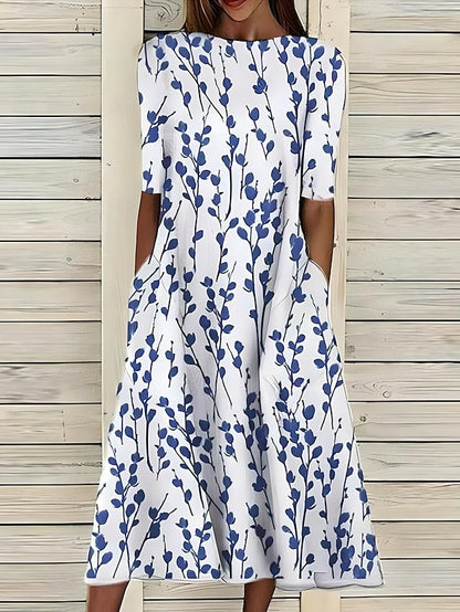 Leah | Ubesværet Grøn Casual Kjole til Kvinder i A-Linje Midi Stil
