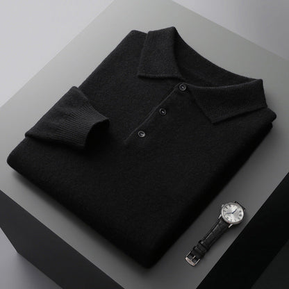 Leandro | Blød Cashmere Langærmet Polo Shirt | Mænd