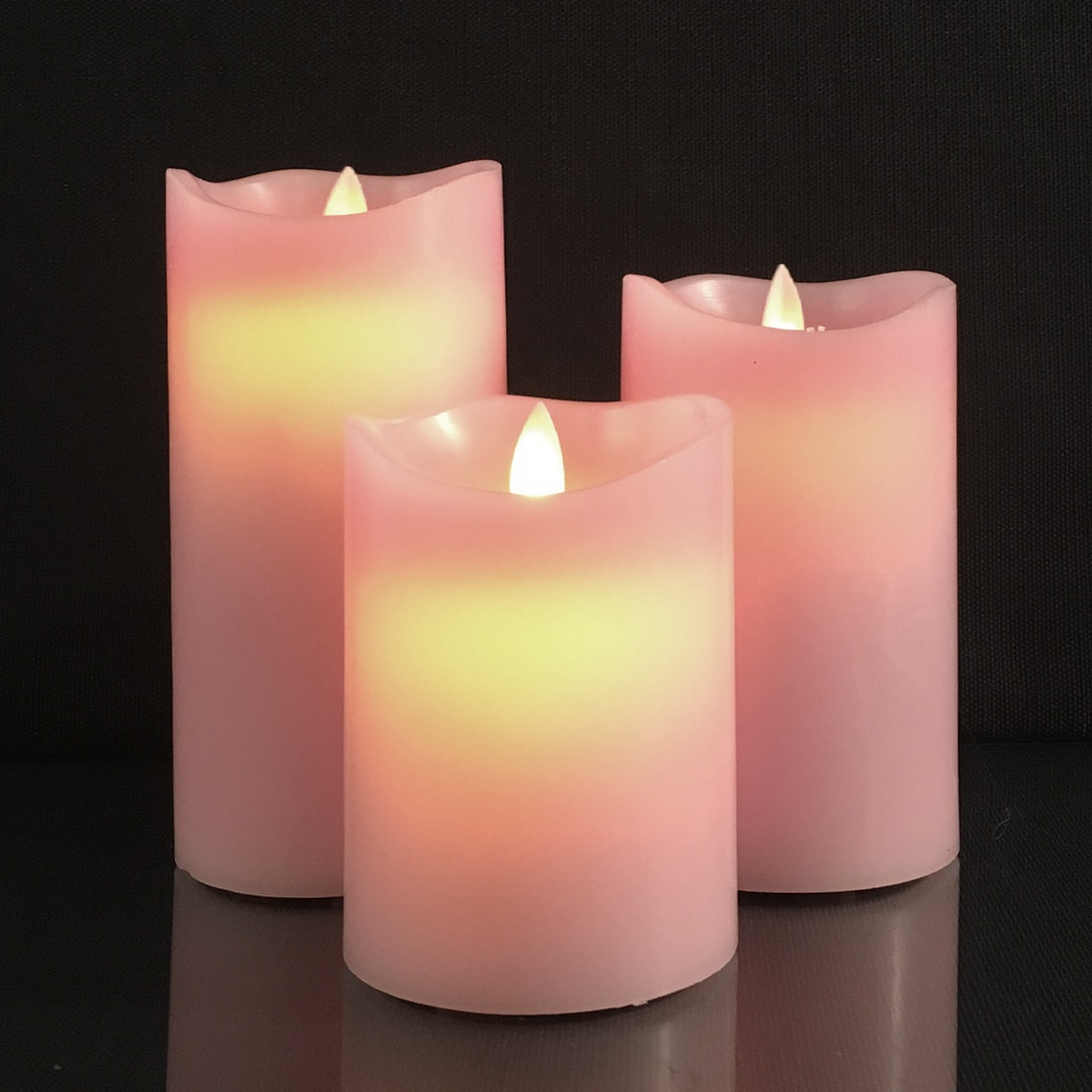 LED Bloklys - 3 stk. - 12/15/17 cm - med 3D Flamme - (Flere Farver)