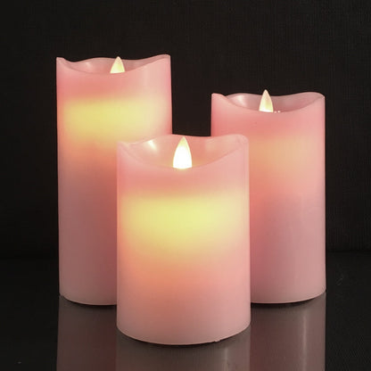 LED Bloklys - 3 stk. - 12/15/17 cm - med 3D Flamme - (Flere Farver)