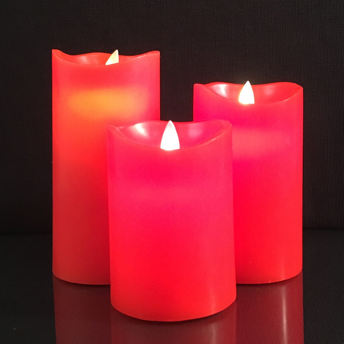 LED Bloklys - 3 stk. - 12/15/17 cm - med 3D Flamme - (Flere Farver)