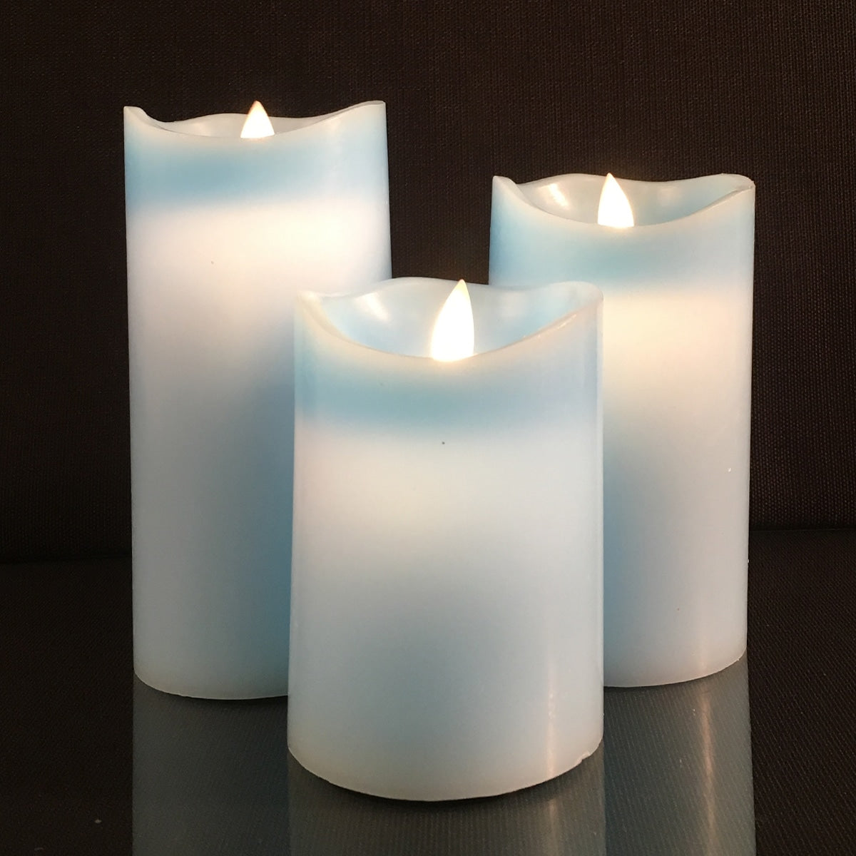 LED Bloklys - 3 stk. - 12/15/17 cm - med 3D Flamme - (Flere Farver)