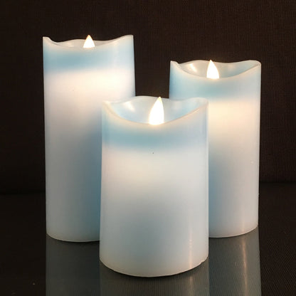 LED Bloklys - 3 stk. - 12/15/17 cm - med 3D Flamme - (Flere Farver)
