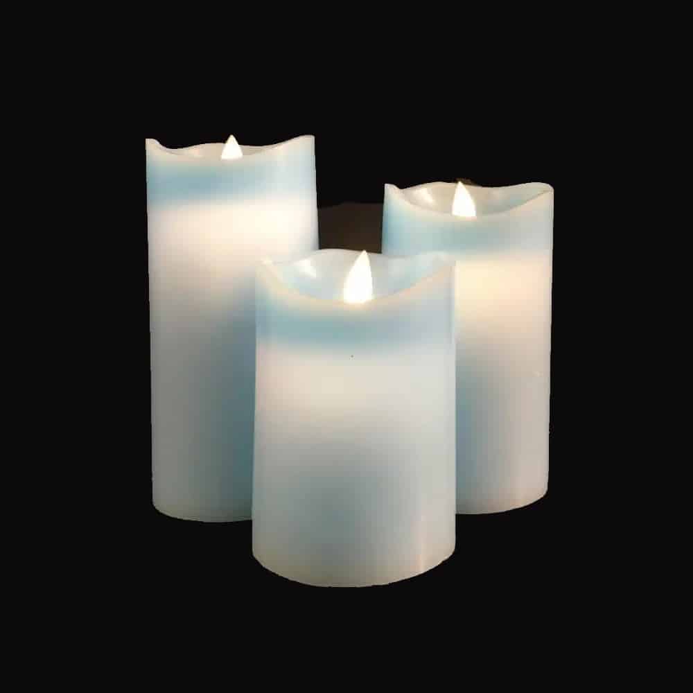 LED Bloklys - 3 stk. - 12/15/17 cm - med 3D Flamme - (Flere Farver)