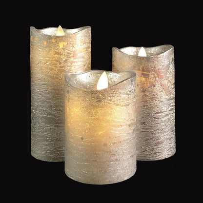 LED Bloklys - 3 stk. - 12/15/17 cm - med 3D Flamme - (Flere Farver)