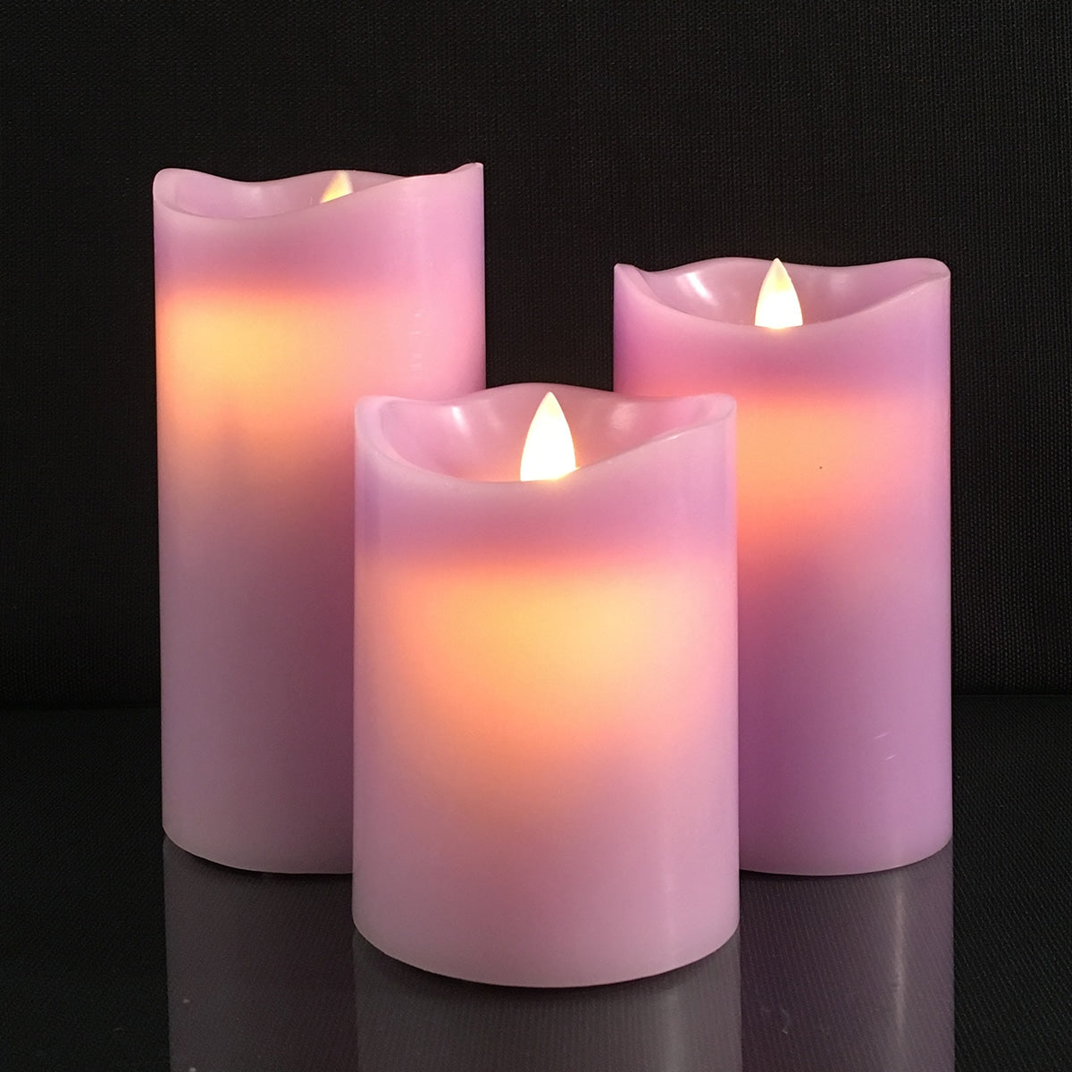LED Bloklys - 3 stk. - 12/15/17 cm - med 3D Flamme - (Flere Farver)