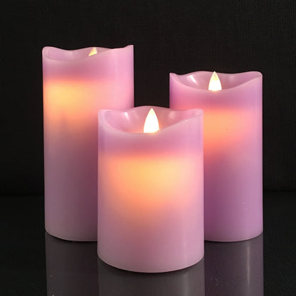 LED Bloklys - 3 stk. - 12/15/17 cm - med 3D Flamme - (Flere Farver)