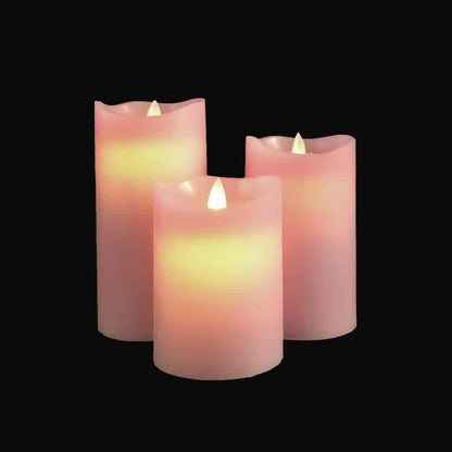 LED Bloklys - 3 stk. - 12/15/17 cm - med 3D Flamme - (Flere Farver)